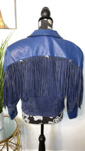 Load image into Gallery viewer, Vintage Blue Leather Fringe Jacket
